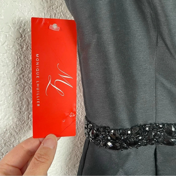 NWT Monique Lhuillier Black Beaded Bridesmaid Formal Mini Dress Fit and Flare 2 - Picture 4 of 13